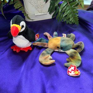 NWT & VTG📌 Ty Beanie Baby 1996  Claude the Crab &  Puffer the Penguin 1997